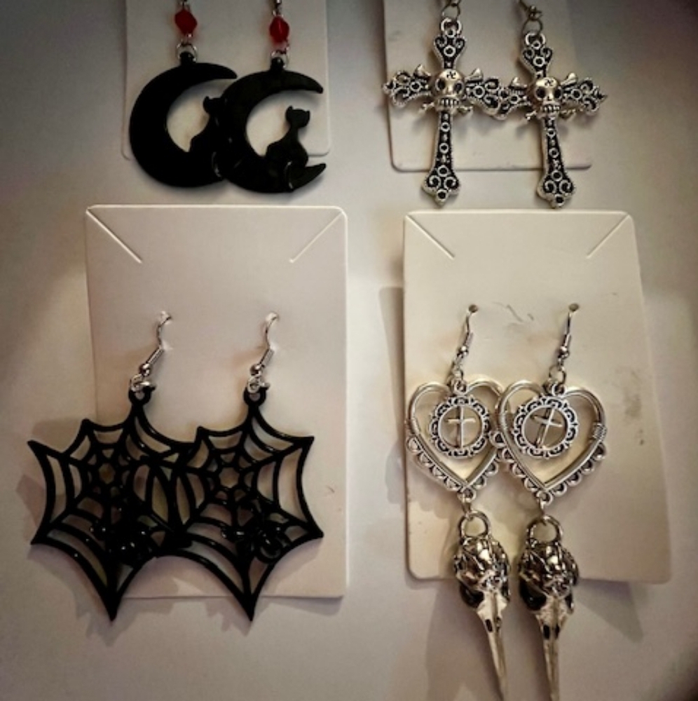 All 4 NWT Stainless Steel Assorted Gothic Earrings Set Halloween Earrings
